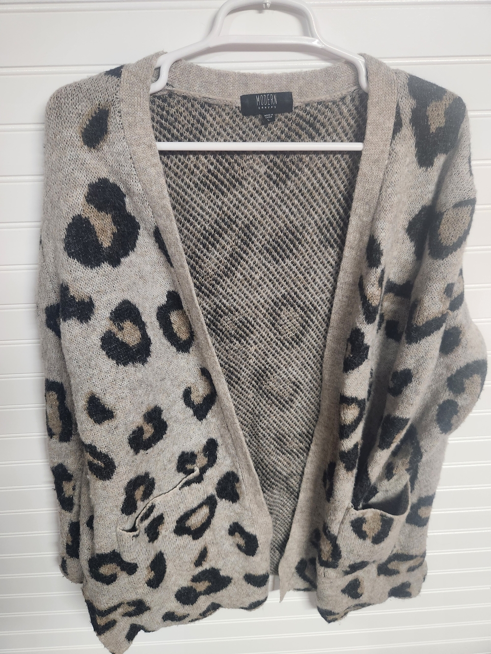 Modern Canvas Womens large Taupe Leopard Print Open Cardigan Sweater